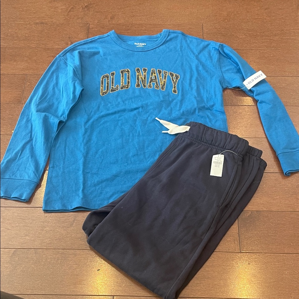 Old Navy Blue Graphic Tee and Dark Pants Set